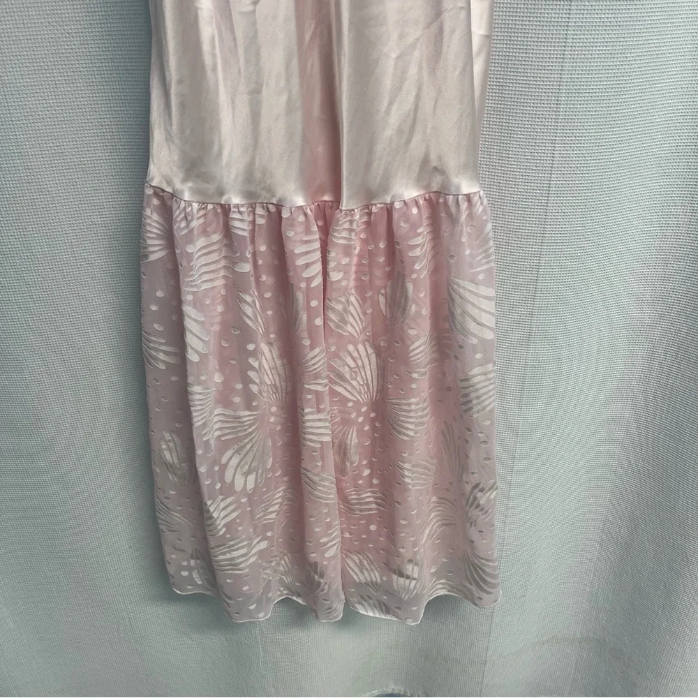 Vtg Amaretta Pink Satin Chiffon Babydoll Slip Balletcore Romantic‎ nightgown